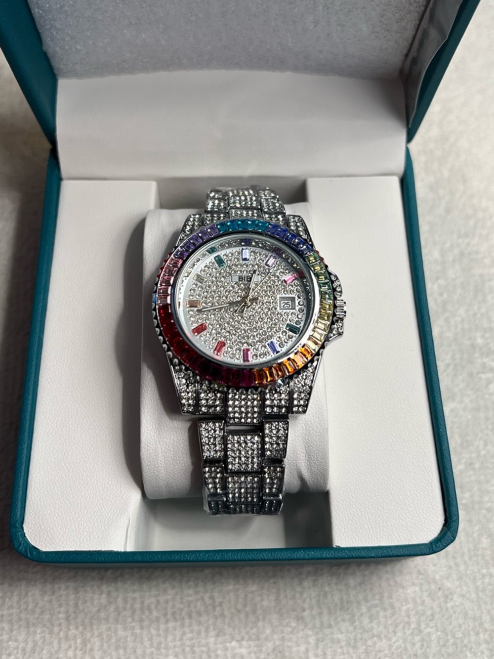 BiBi Men's Silver Rainbow Bezel Crystal Watch 42mm